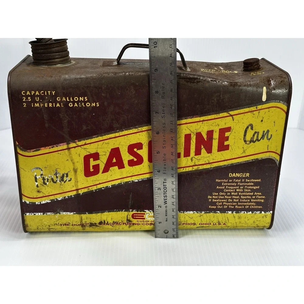 Vintage Edward Can Co. Huffman Porta  Metal Gas Can Garage Man Cave Decor 2.5 Ga